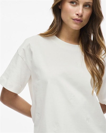 Vila - Vimonie Flower Emb T-shirt - Snow White